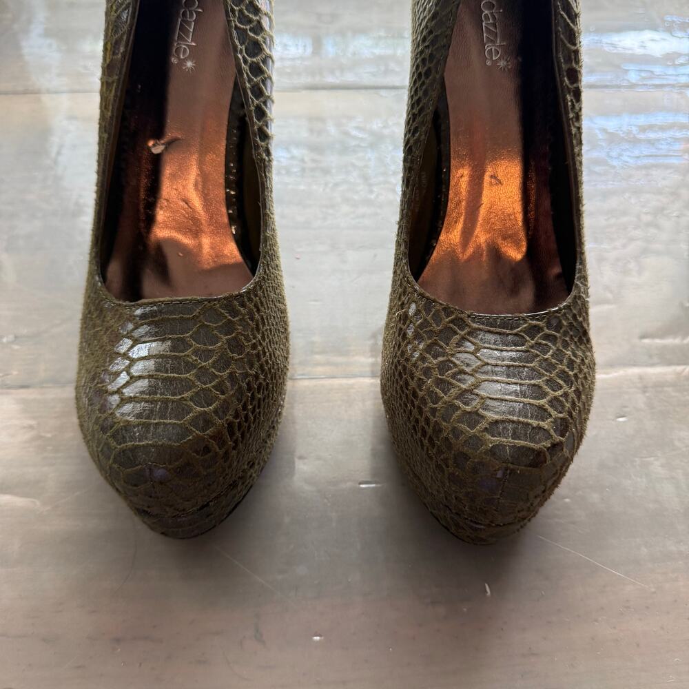 Shoedazzle Green Marisol Snakeskin Heels Sz 9 - Picture 3 of 12